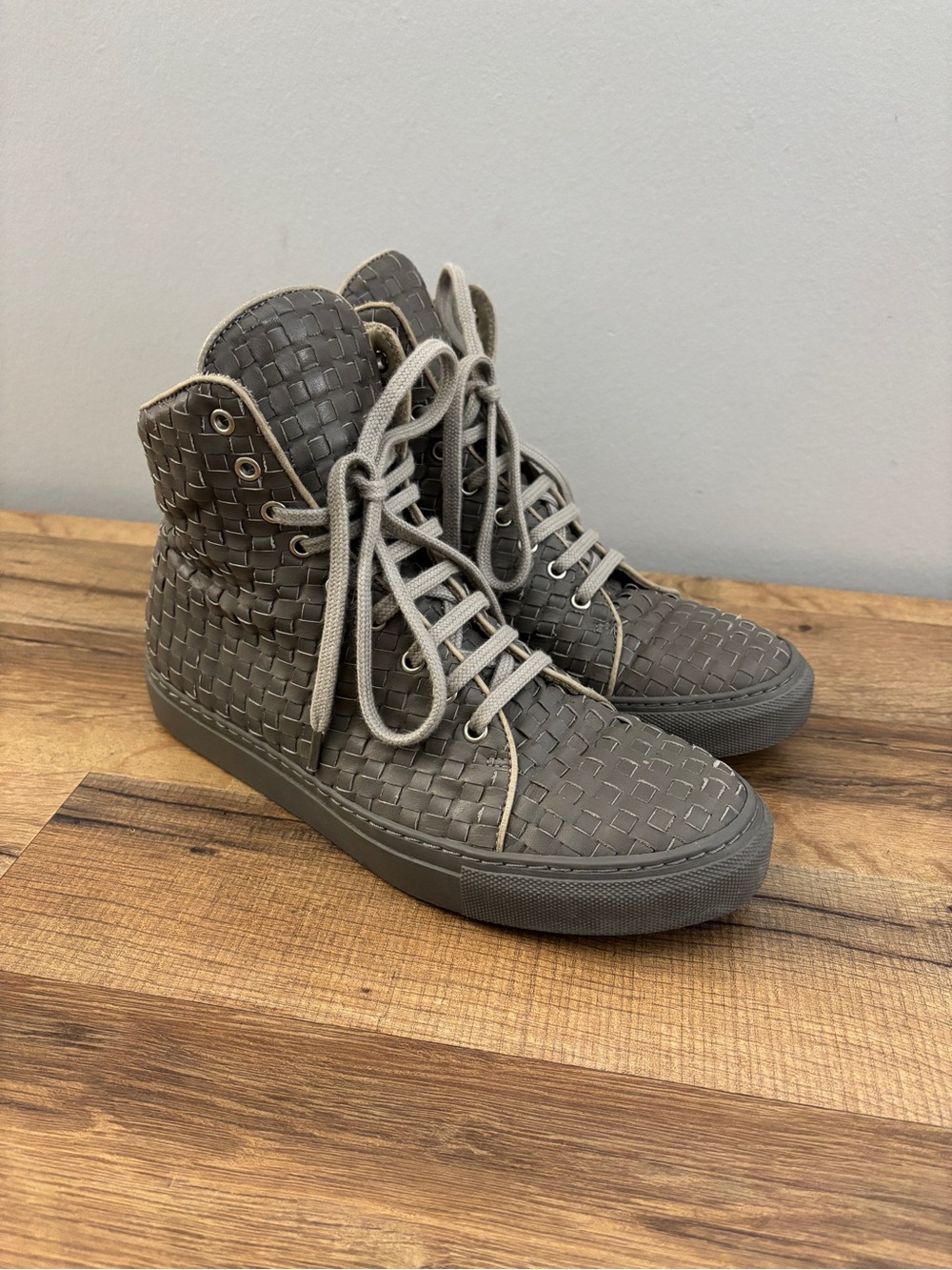 The Last Conspiracy Woven Leather High Top Sneakers Gray Women’s